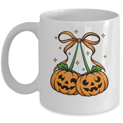 Halloween Pumpkin Cherries Fall Autumn Girly Coquette Bow Mug | siriusteestore