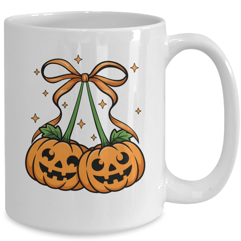 Halloween Pumpkin Cherries Fall Autumn Girly Coquette Bow Mug | siriusteestore