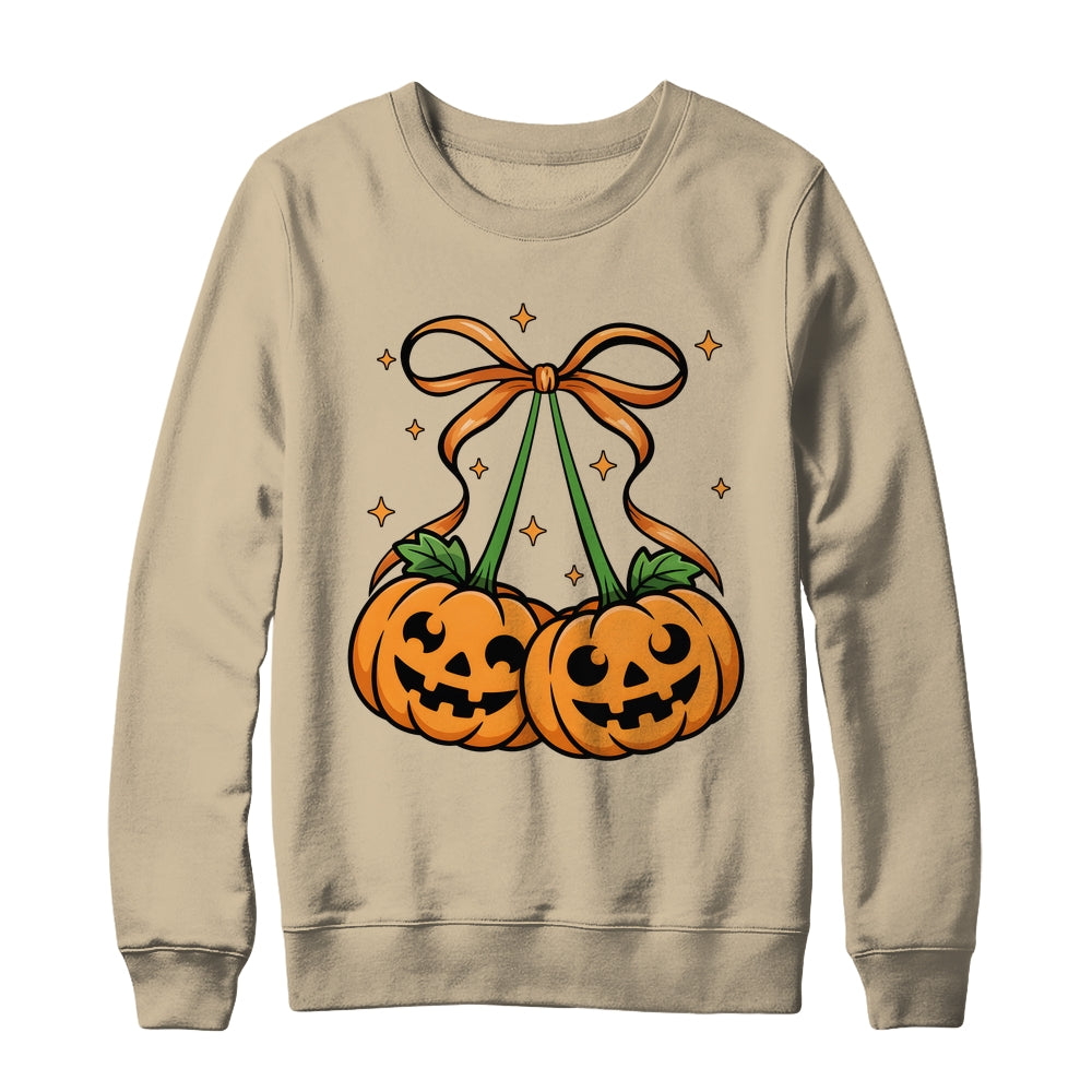 Halloween Pumpkin Cherries Fall Autumn Girly Coquette Bow Shirt & Sweatshirt | siriusteestore