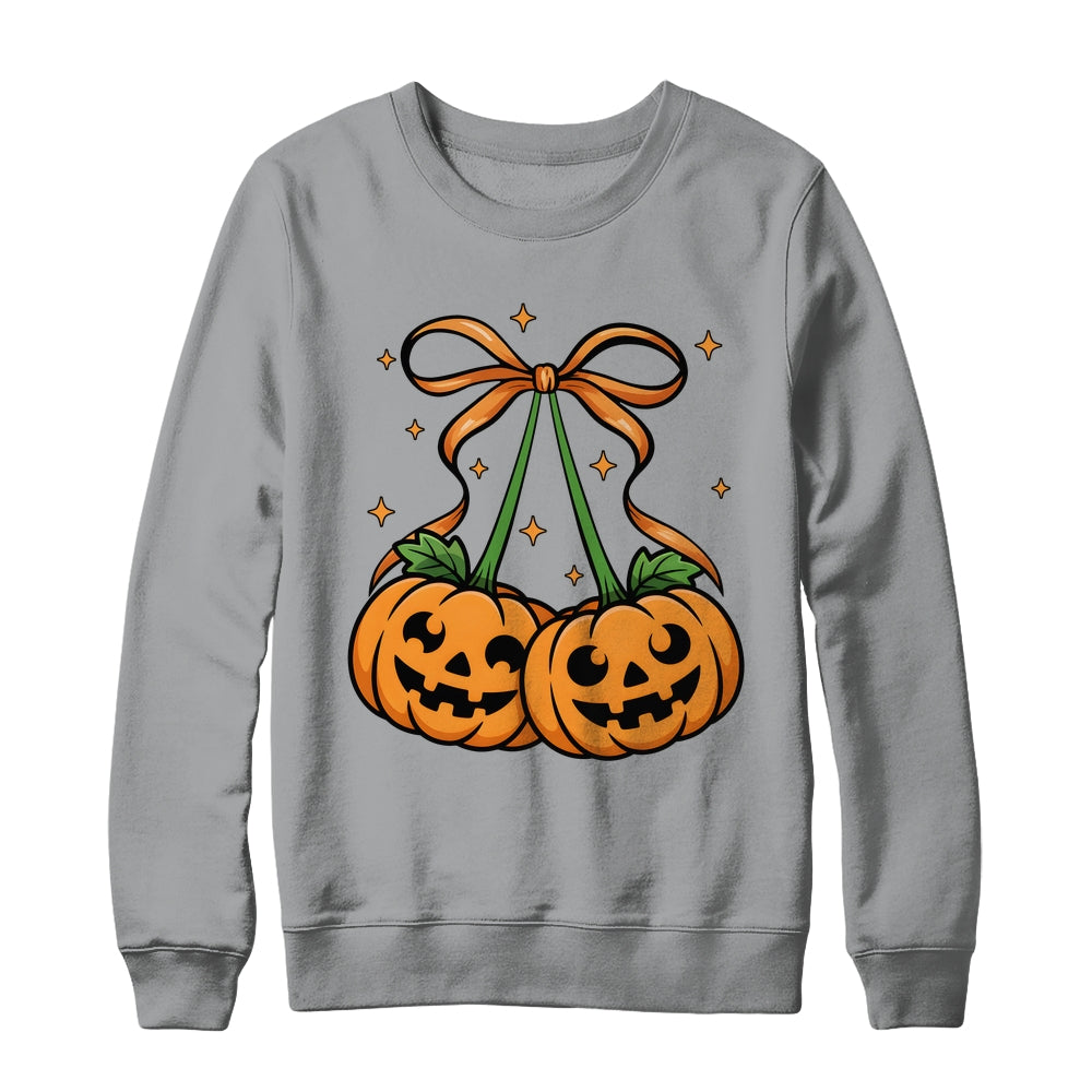 Halloween Pumpkin Cherries Fall Autumn Girly Coquette Bow Shirt & Sweatshirt | siriusteestore