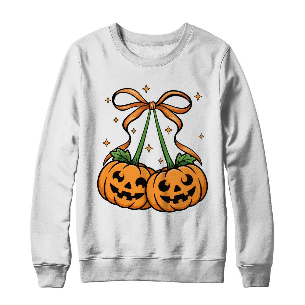 Halloween Pumpkin Cherries Fall Autumn Girly Coquette Bow Shirt & Sweatshirt | siriusteestore