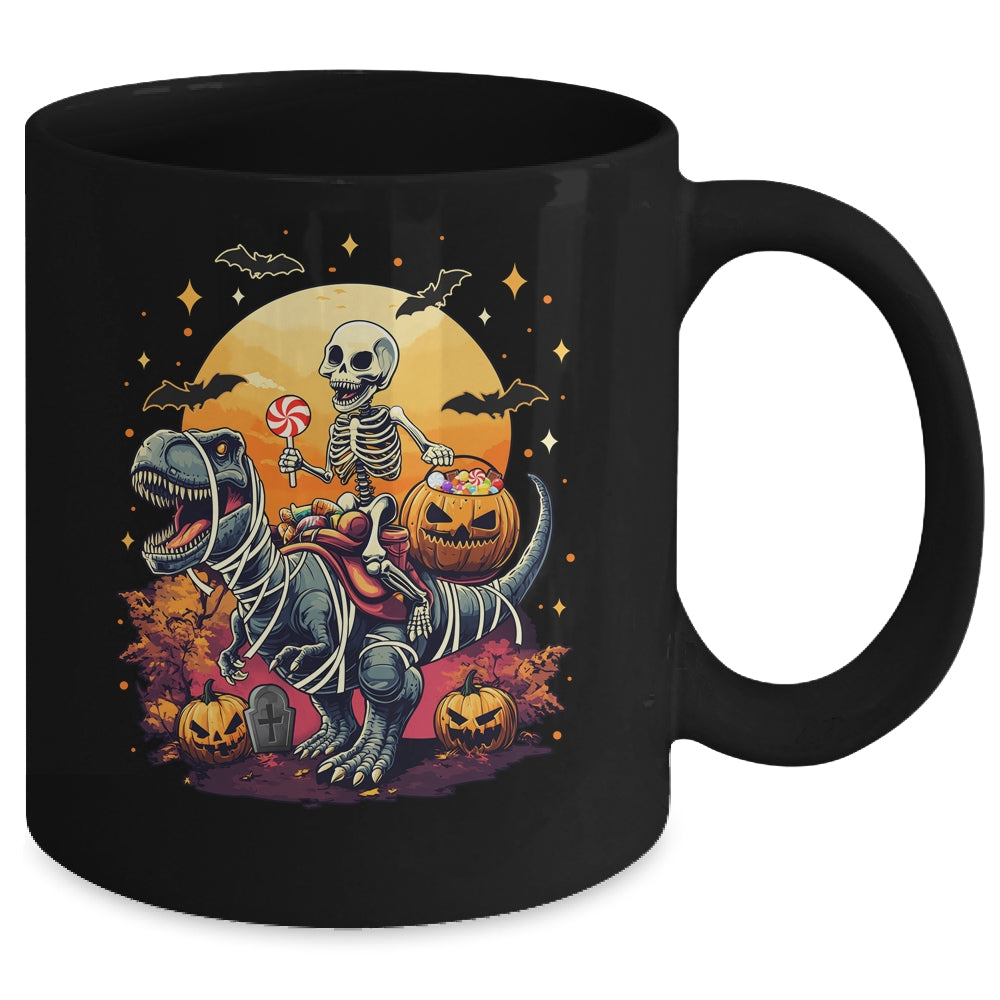 Halloween Skeleton Riding Mummy Dinosaur T Rex Kids Boys Men Mug | siriusteestore