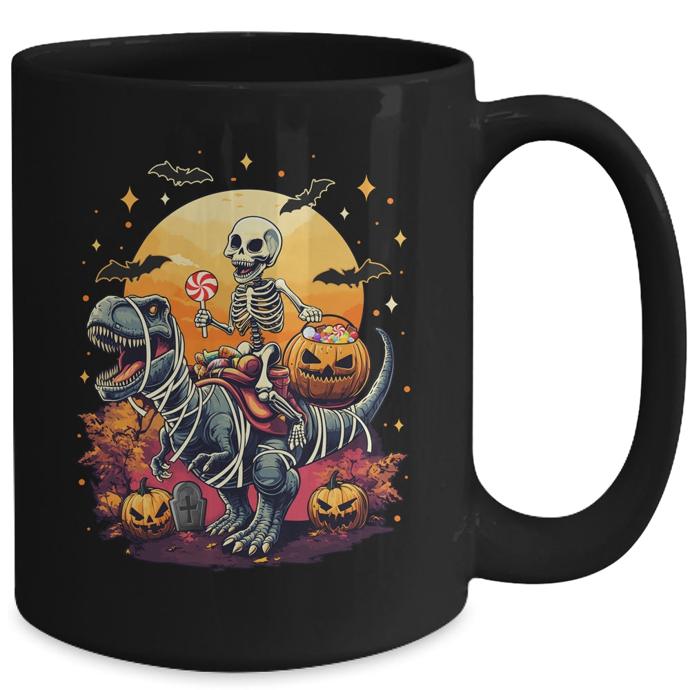 Halloween Skeleton Riding Mummy Dinosaur T Rex Kids Boys Men Mug | siriusteestore