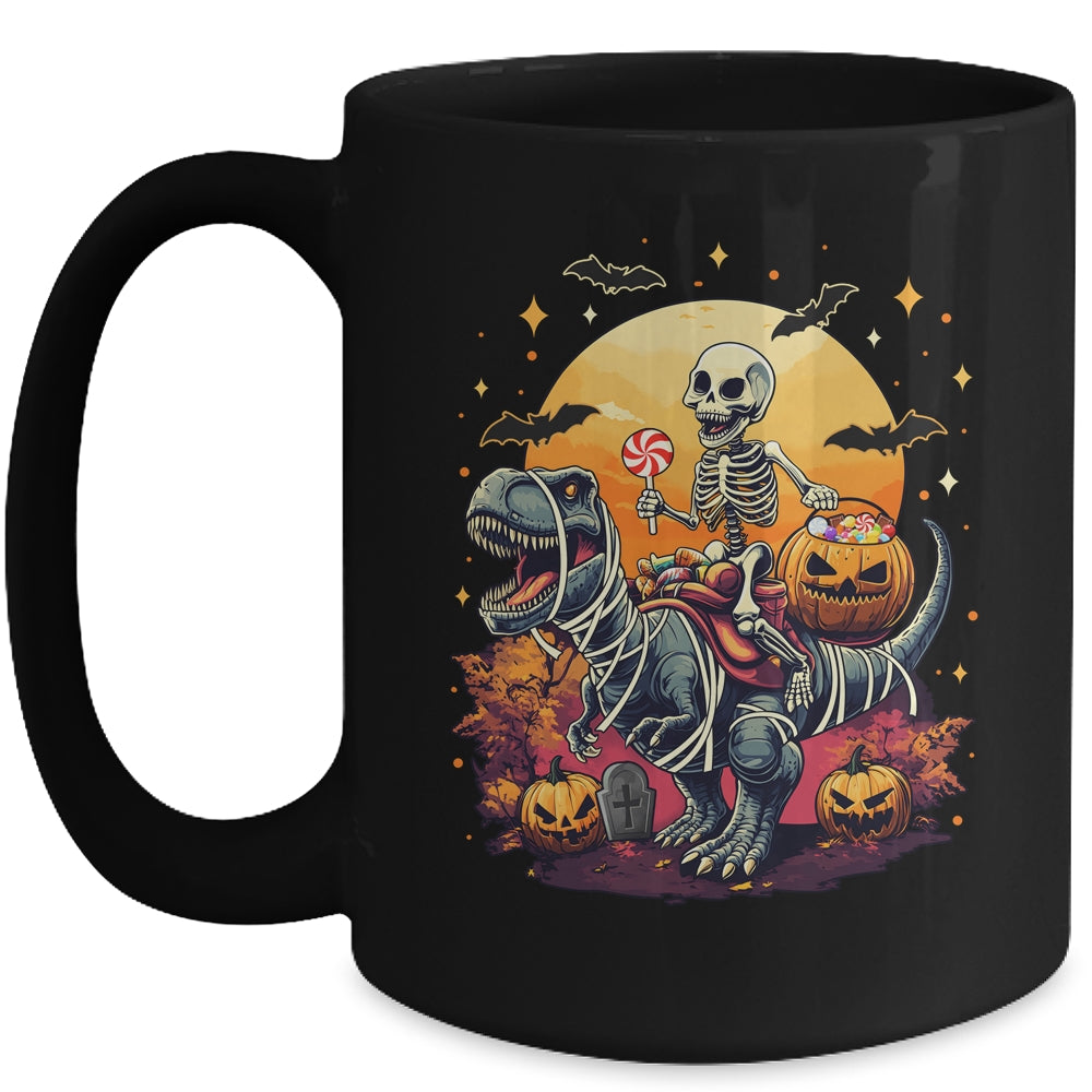 Halloween Skeleton Riding Mummy Dinosaur T Rex Kids Boys Men Mug | siriusteestore
