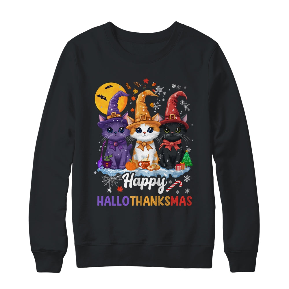 Halloween Thanksgiving Christmas 2024 Hallothanksmas Cats Shirt & Sweatshirt | siriusteestore