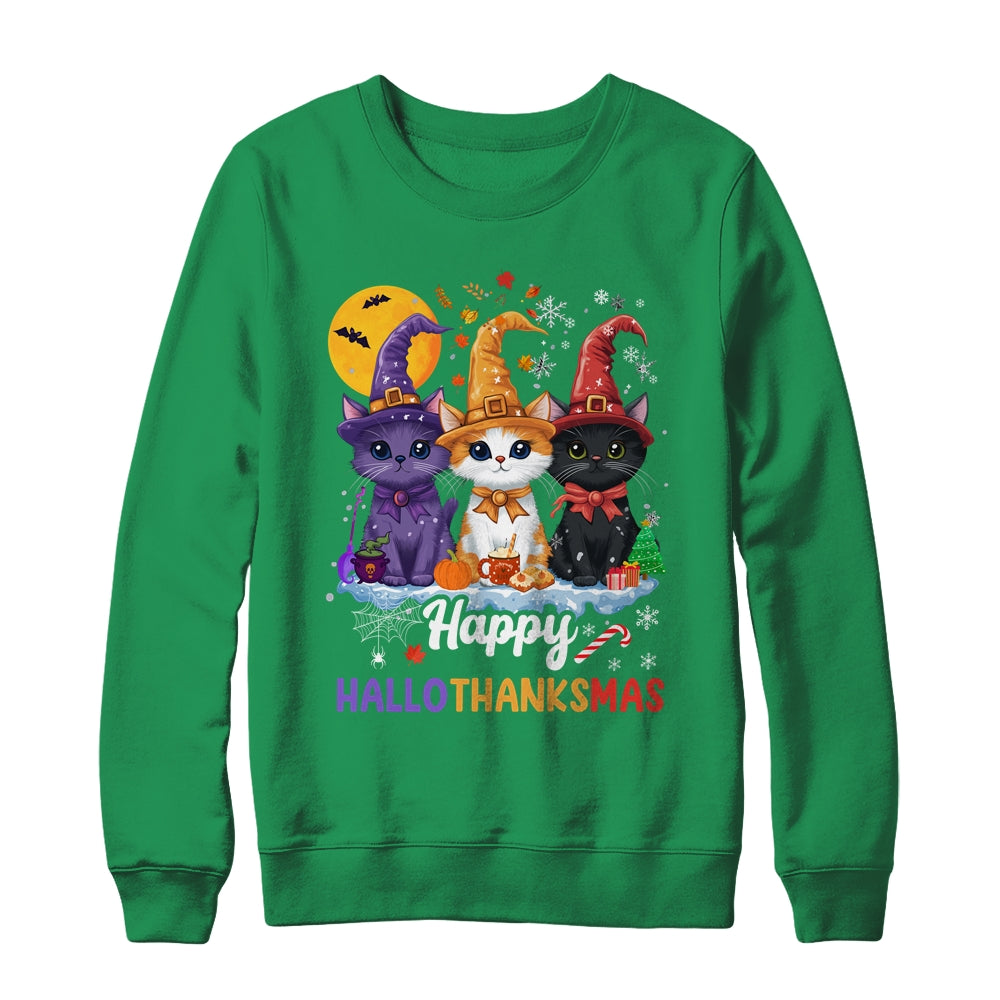 Halloween Thanksgiving Christmas 2024 Hallothanksmas Cats Shirt & Sweatshirt | siriusteestore