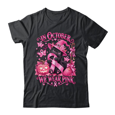 Halloween Witch Black Cat We Wear Pink Ribbon Breast Cancer Shirt & Sweatshirt | siriusteestore