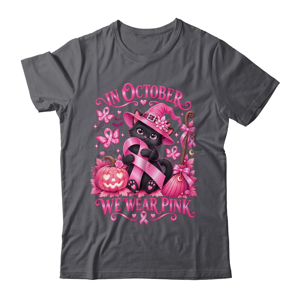 Halloween Witch Black Cat We Wear Pink Ribbon Breast Cancer Shirt & Sweatshirt | siriusteestore