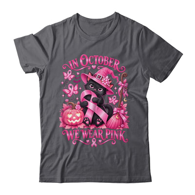 Halloween Witch Black Cat We Wear Pink Ribbon Breast Cancer Shirt & Sweatshirt | siriusteestore