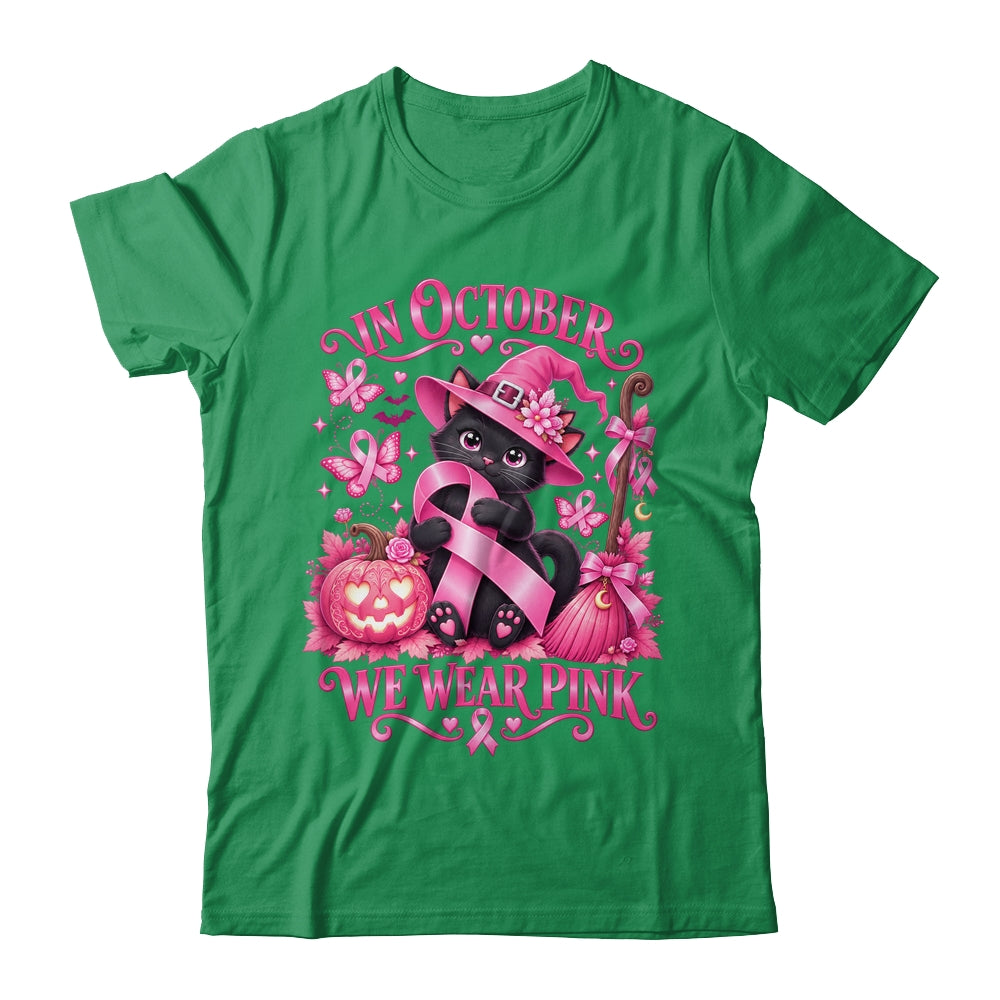 Halloween Witch Black Cat We Wear Pink Ribbon Breast Cancer Shirt & Sweatshirt | siriusteestore