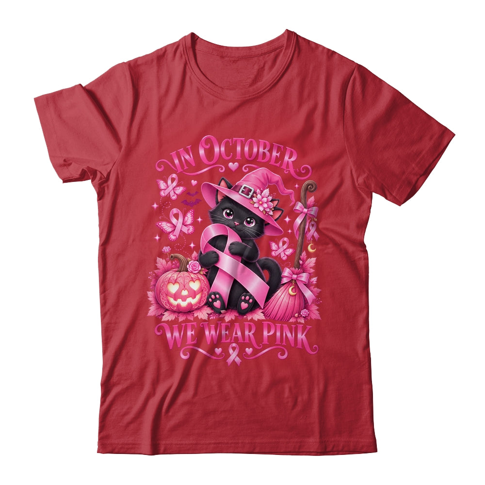 Halloween Witch Black Cat We Wear Pink Ribbon Breast Cancer Shirt & Sweatshirt | siriusteestore