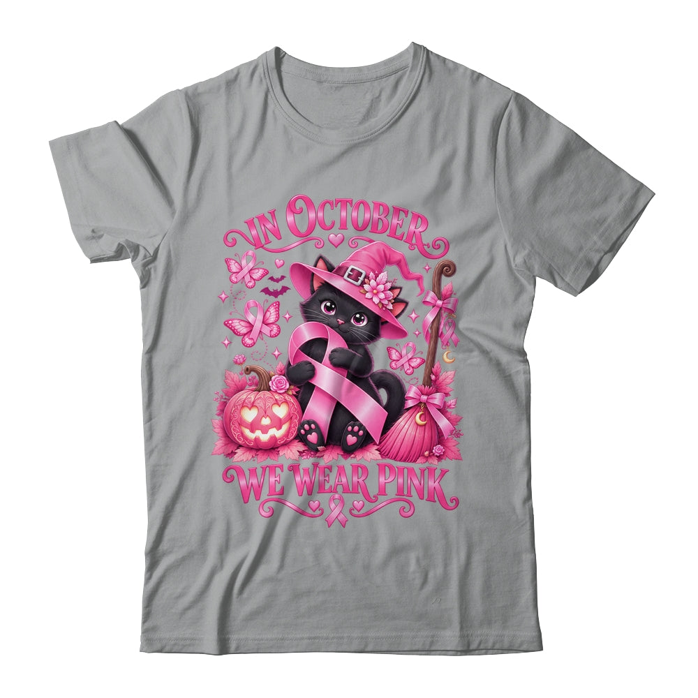 Halloween Witch Black Cat We Wear Pink Ribbon Breast Cancer Shirt & Sweatshirt | siriusteestore