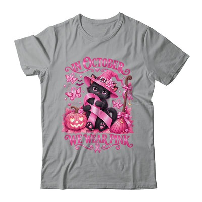 Halloween Witch Black Cat We Wear Pink Ribbon Breast Cancer Shirt & Sweatshirt | siriusteestore