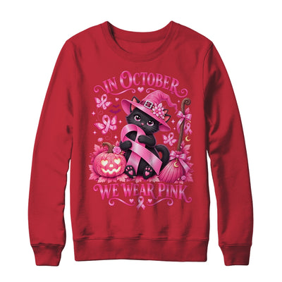 Halloween Witch Black Cat We Wear Pink Ribbon Breast Cancer Shirt & Sweatshirt | siriusteestore