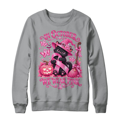 Halloween Witch Black Cat We Wear Pink Ribbon Breast Cancer Shirt & Sweatshirt | siriusteestore