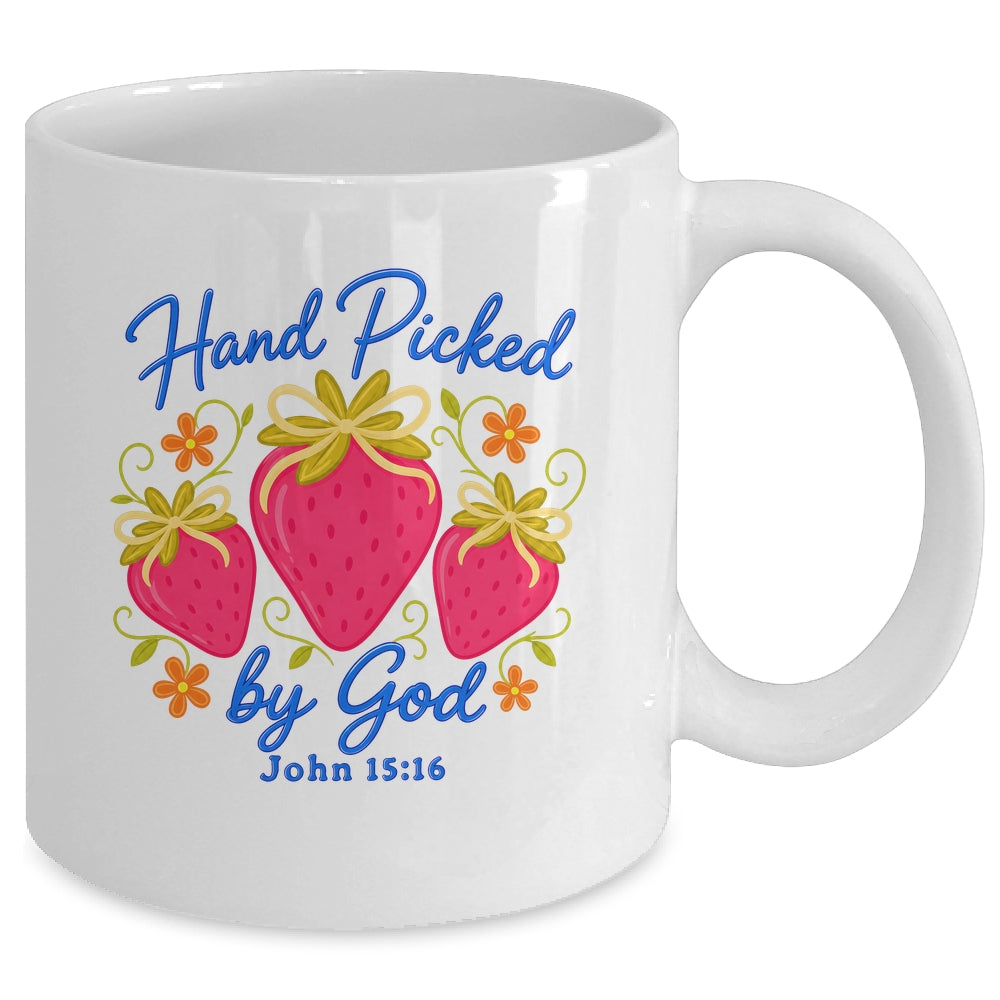 Hand Picked By God Strawberry Christian Faith Bible Verse Mug | siriusteestore