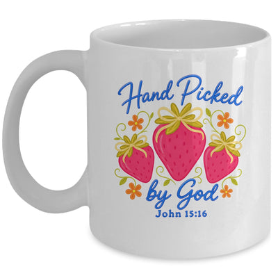 Hand Picked By God Strawberry Christian Faith Bible Verse Mug | siriusteestore