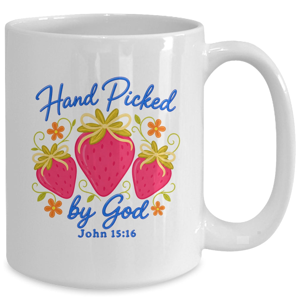 Hand Picked By God Strawberry Christian Faith Bible Verse Mug | siriusteestore