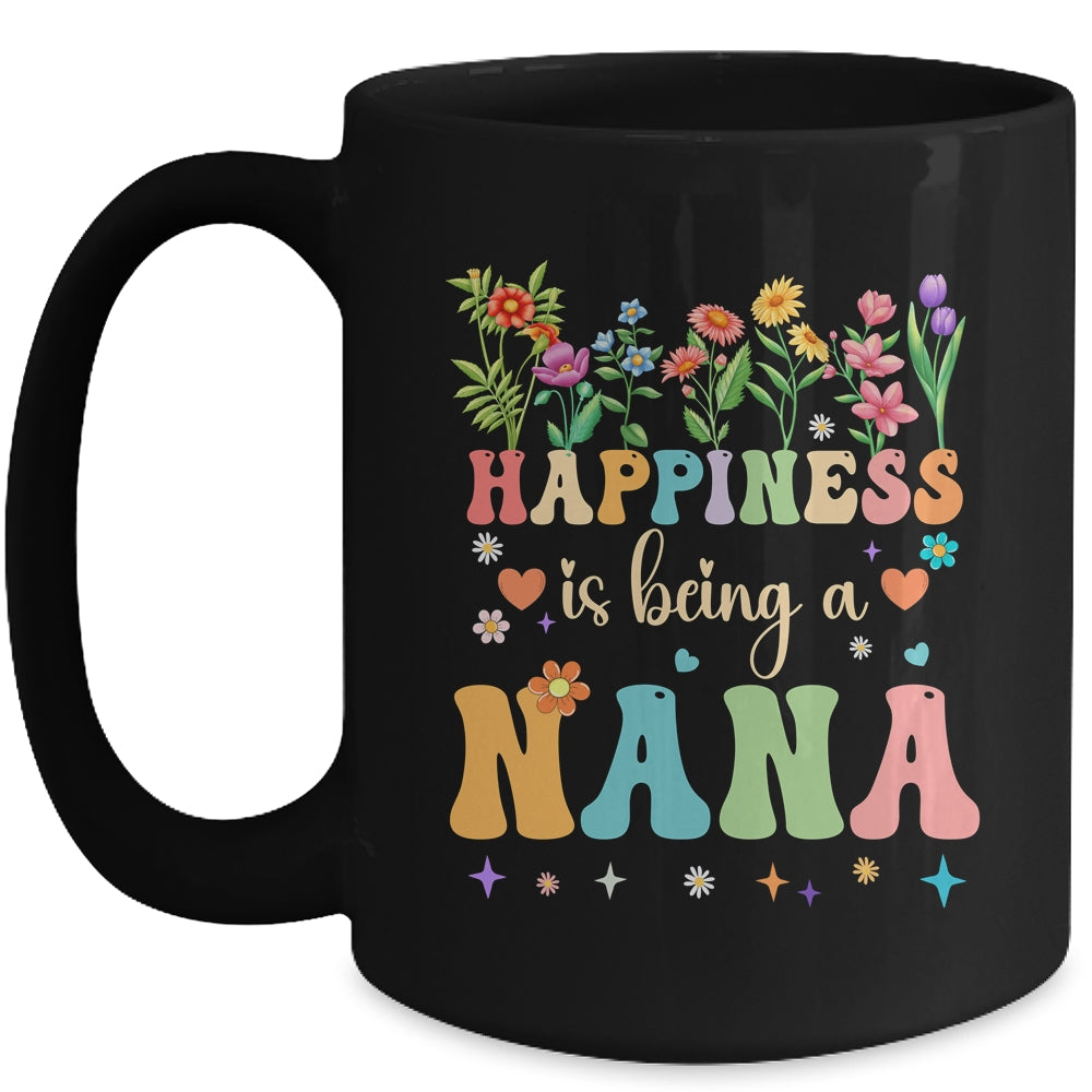 Happiness Is Being A Nana Floral Design Nana Mothers Day Mug | siriusteestore