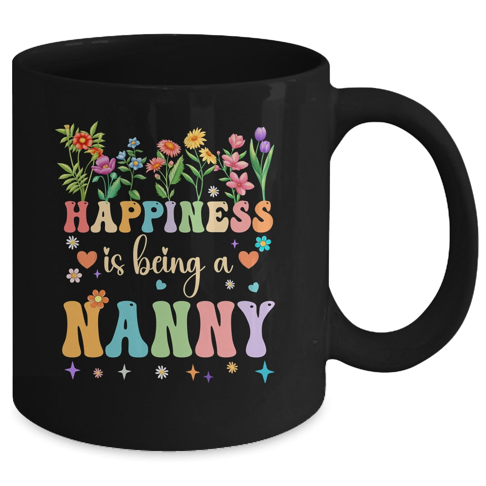 Happiness Is Being A Nanny Floral Design Nanny Mothers Day Mug | siriusteestore