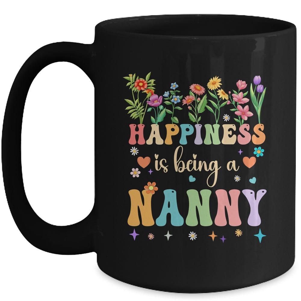 Happiness Is Being A Nanny Floral Design Nanny Mothers Day Mug | siriusteestore