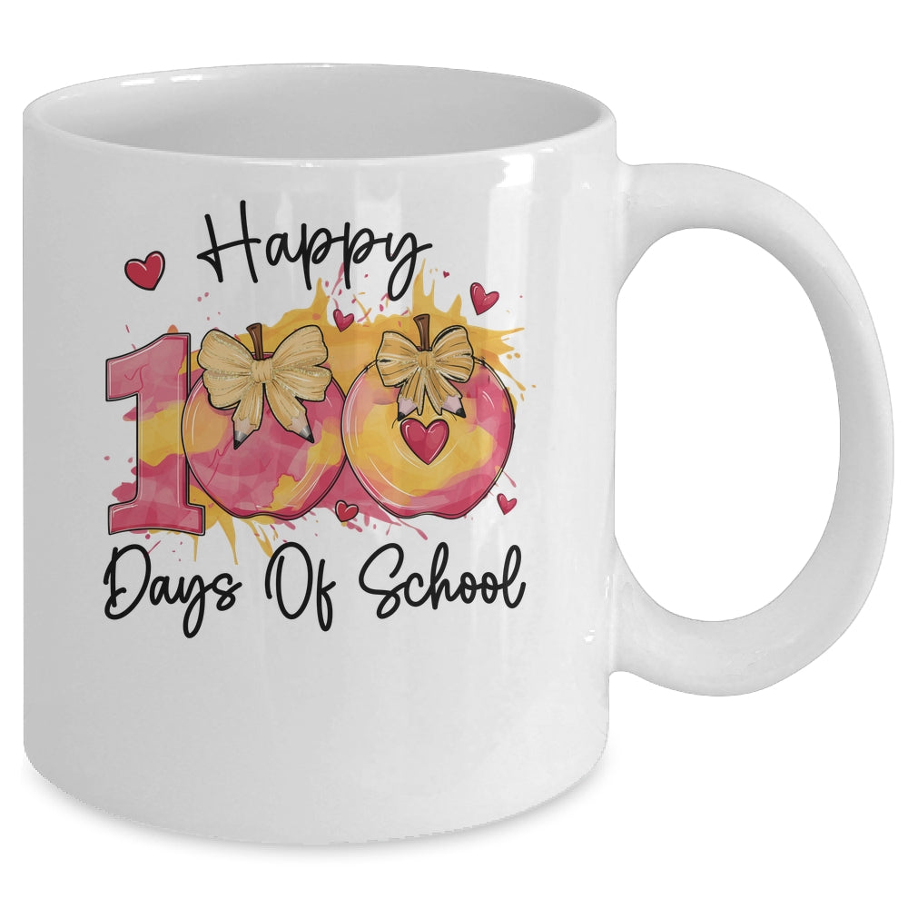 Happy 100 Day Of School Coquette Bow Pencil Teacher Mug | siriusteestore