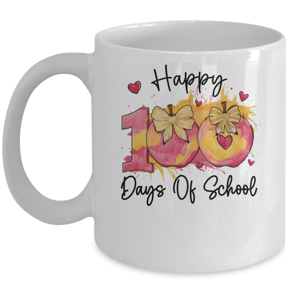 Happy 100 Day Of School Coquette Bow Pencil Teacher Mug | siriusteestore