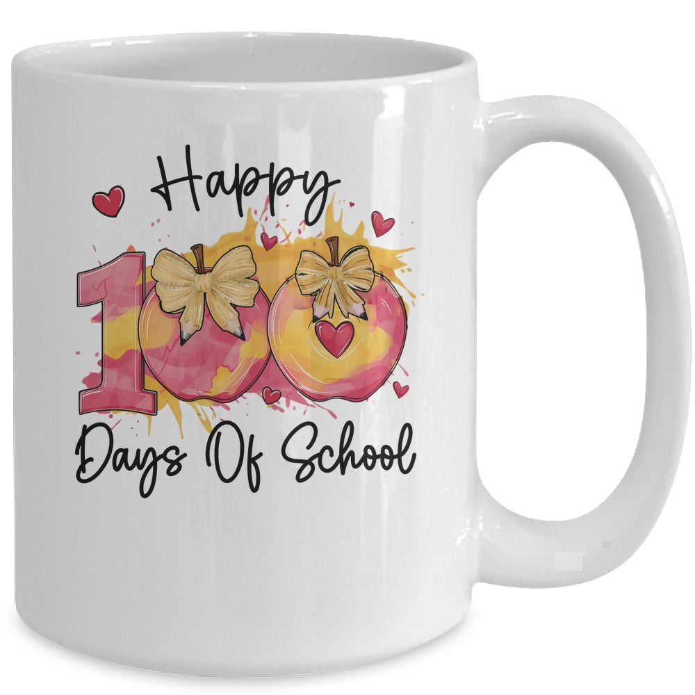 Happy 100 Day Of School Coquette Bow Pencil Teacher Mug | siriusteestore