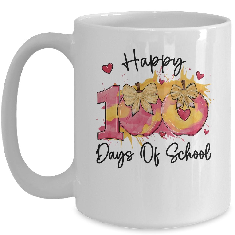 Happy 100 Day Of School Coquette Bow Pencil Teacher Mug | siriusteestore