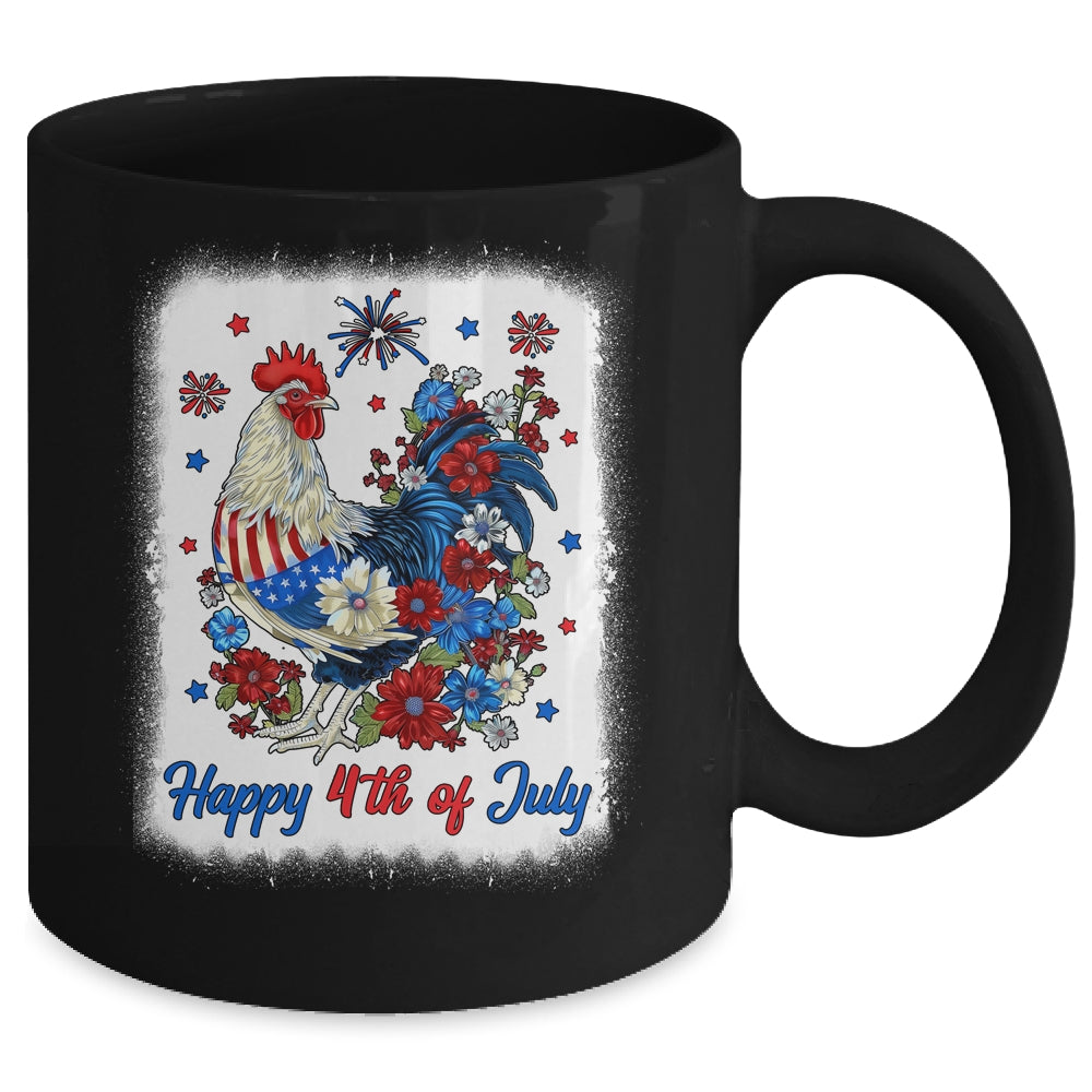 Happy 4th Of July Floral Chicken Flowers Patriotic Usa Flag Mug | siriusteestore