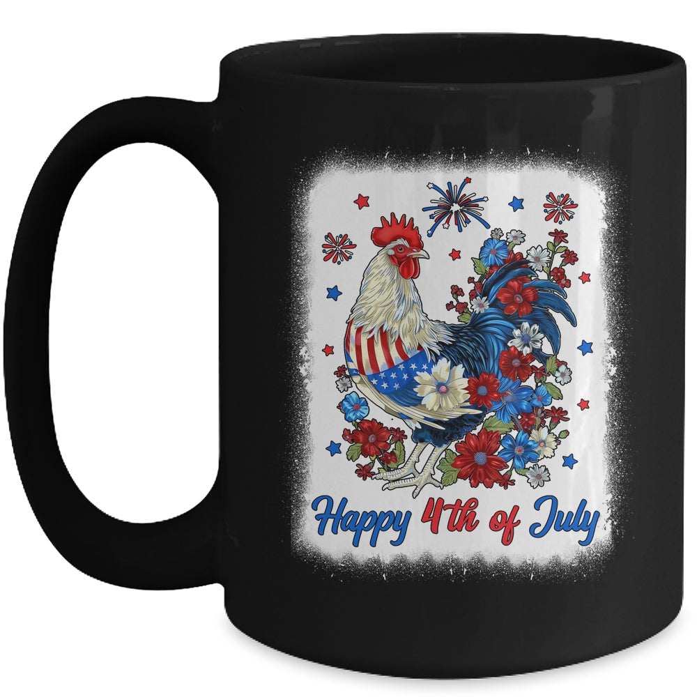 Happy 4th Of July Floral Chicken Flowers Patriotic Usa Flag Mug | siriusteestore