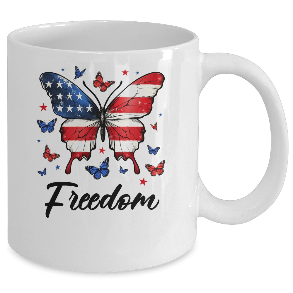 Happy 4th Of July Patriotic American Flag Freedom Butterfly Mug | siriusteestore
