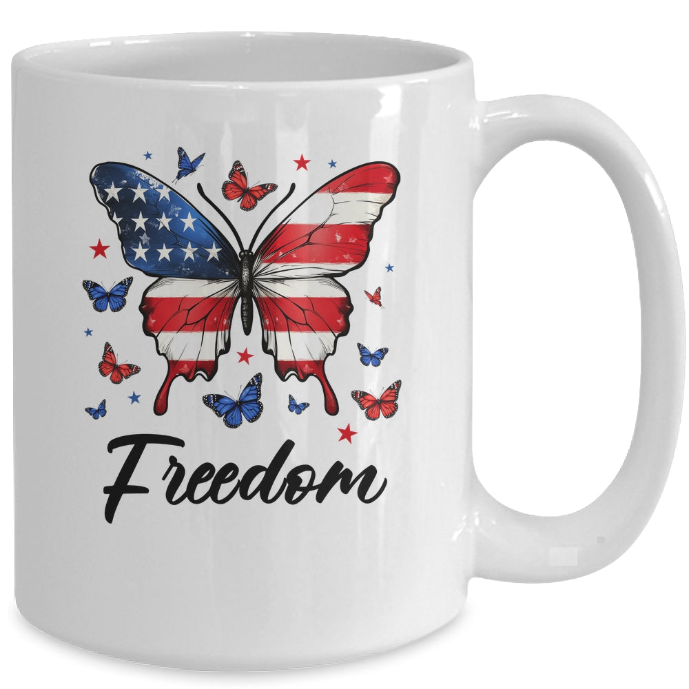 Happy 4th Of July Patriotic American Flag Freedom Butterfly Mug | siriusteestore