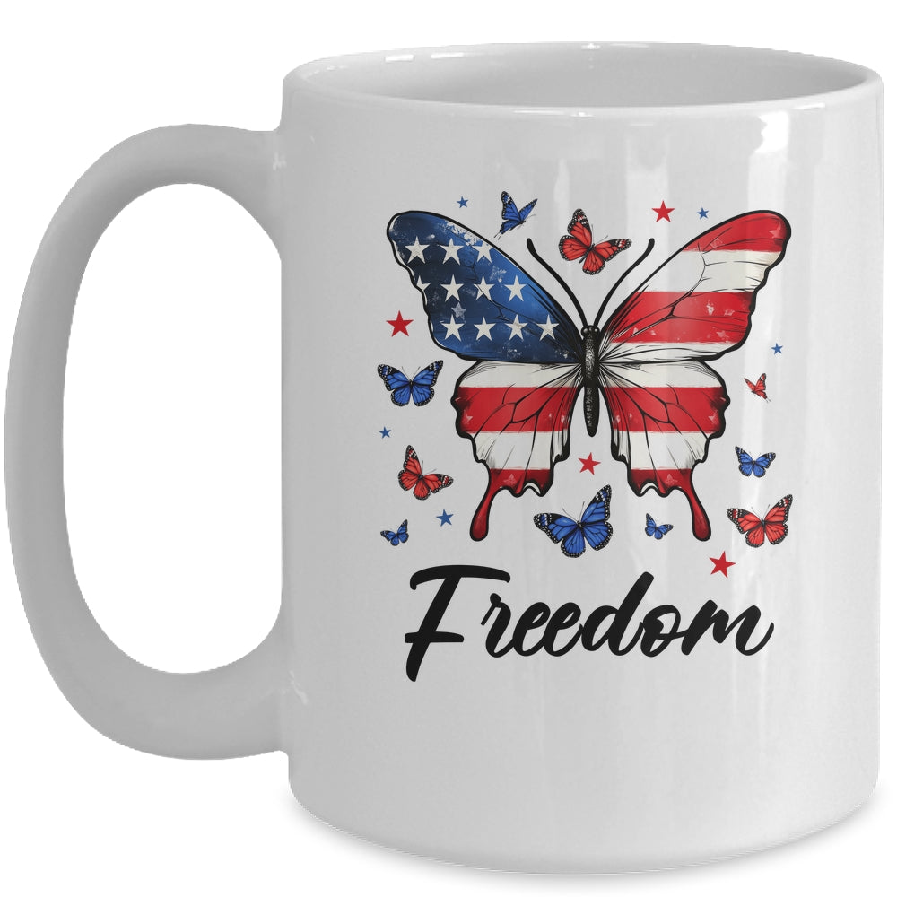 Happy 4th Of July Patriotic American Flag Freedom Butterfly Mug | siriusteestore