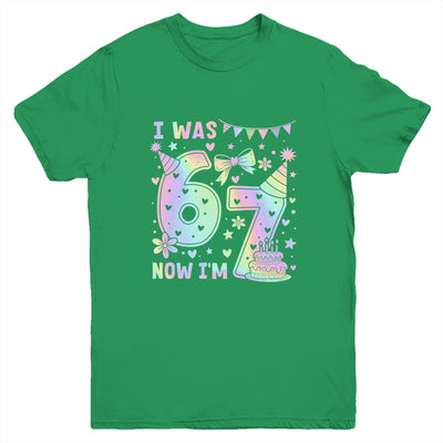 Happy 7th Birthday Girl I Was 6 Now I'm 7 Kids 6 7 Birthday Youth Shirt | siriusteestore