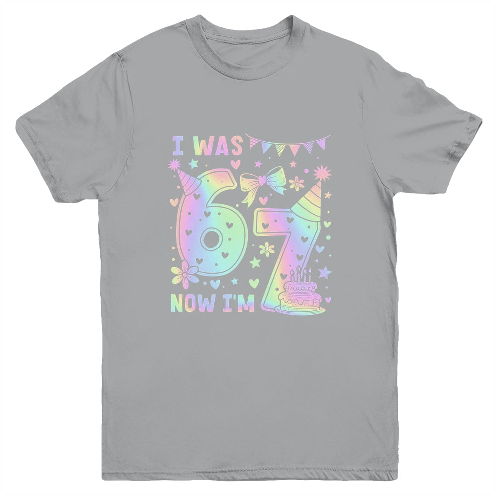 Happy 7th Birthday Girl I Was 6 Now I'm 7 Kids 6 7 Birthday Youth Shirt | siriusteestore