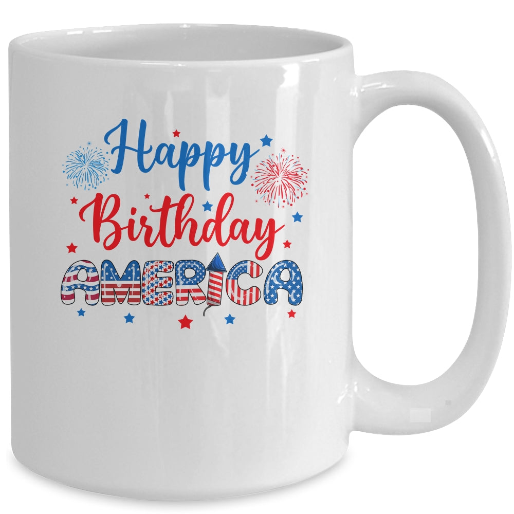 Happy Birthday America Firework USA Flag 4th Of July Freedom Mug | siriusteestore