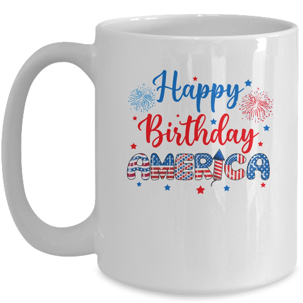 Happy Birthday America Firework USA Flag 4th Of July Freedom Mug | siriusteestore