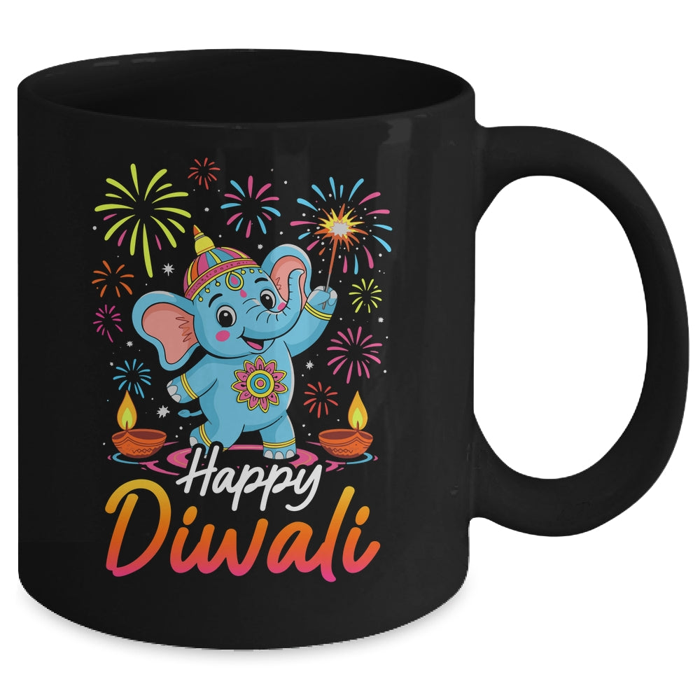 Happy Diwali Cute Elephant Festival Lights Celebration Mug | siriusteestore