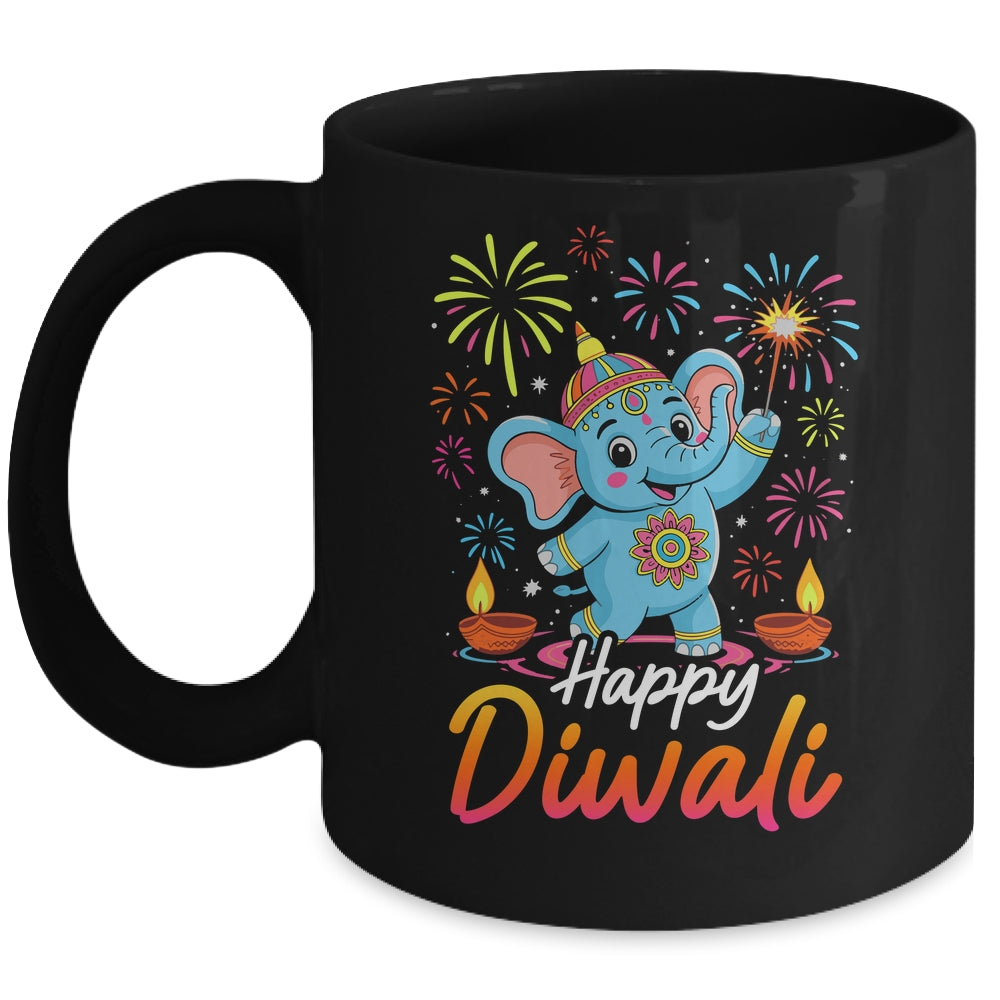 Happy Diwali Cute Elephant Festival Lights Celebration Mug | siriusteestore