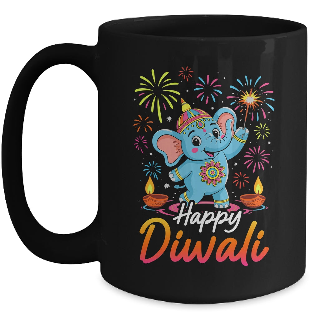 Happy Diwali Cute Elephant Festival Lights Celebration Mug | siriusteestore