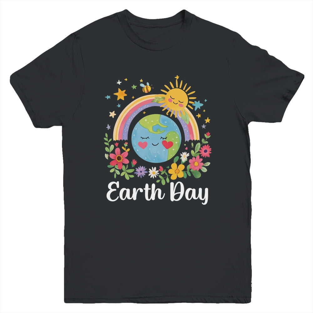 Happy Earth Day 2025 Cute Earth With Floral Earth Day Youth Shirt | siriusteestore