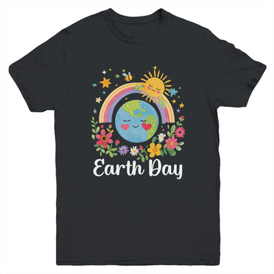 Happy Earth Day 2025 Cute Earth With Floral Earth Day Youth Shirt | siriusteestore