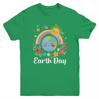 Happy Earth Day 2025 Cute Earth With Floral Earth Day Youth Shirt | siriusteestore