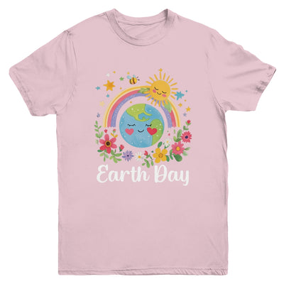 Happy Earth Day 2025 Cute Earth With Floral Earth Day Youth Shirt | siriusteestore