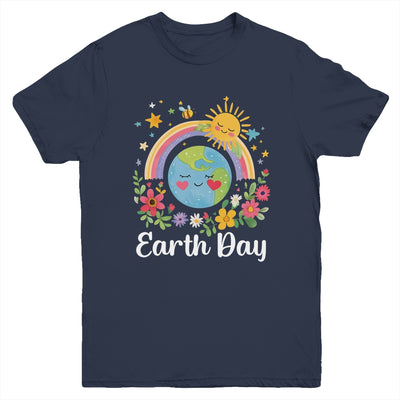 Happy Earth Day 2025 Cute Earth With Floral Earth Day Youth Shirt | siriusteestore
