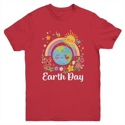 Happy Earth Day 2025 Cute Earth With Floral Earth Day Youth Shirt | siriusteestore