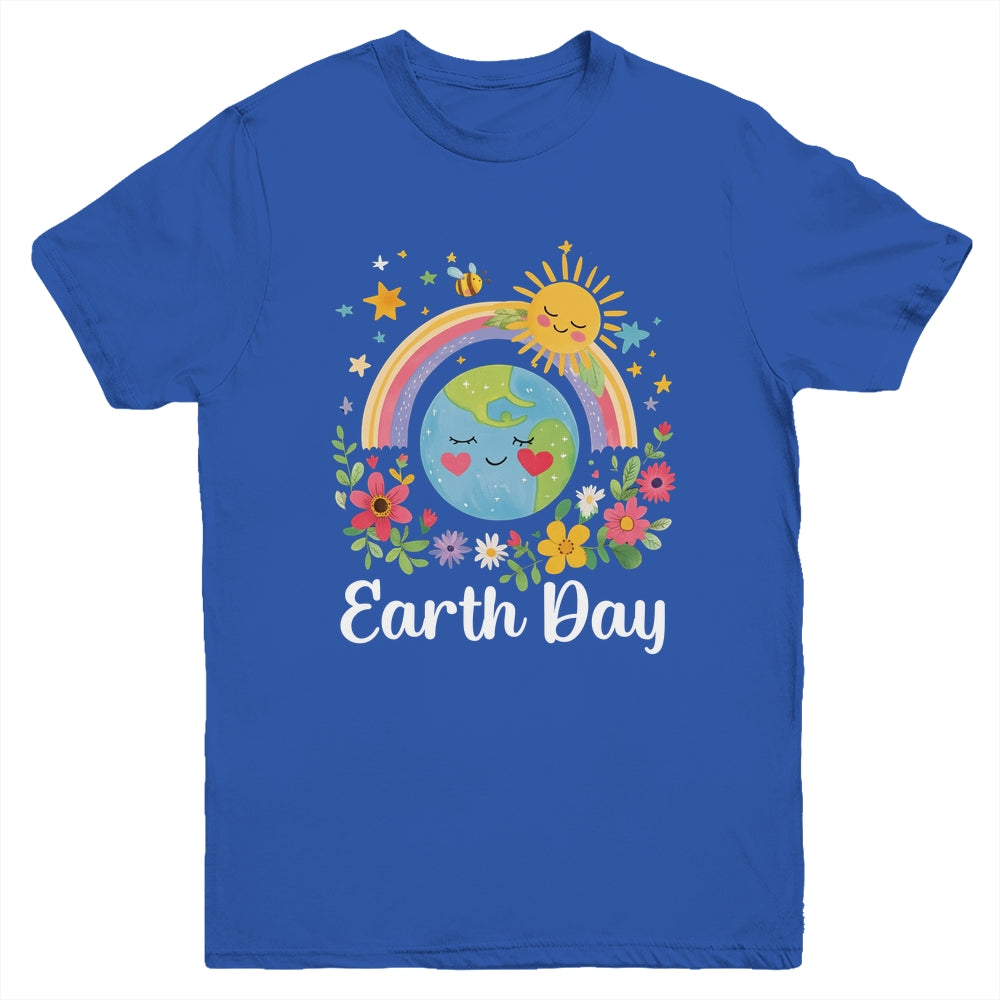 Happy Earth Day 2025 Cute Earth With Floral Earth Day Youth Shirt | siriusteestore