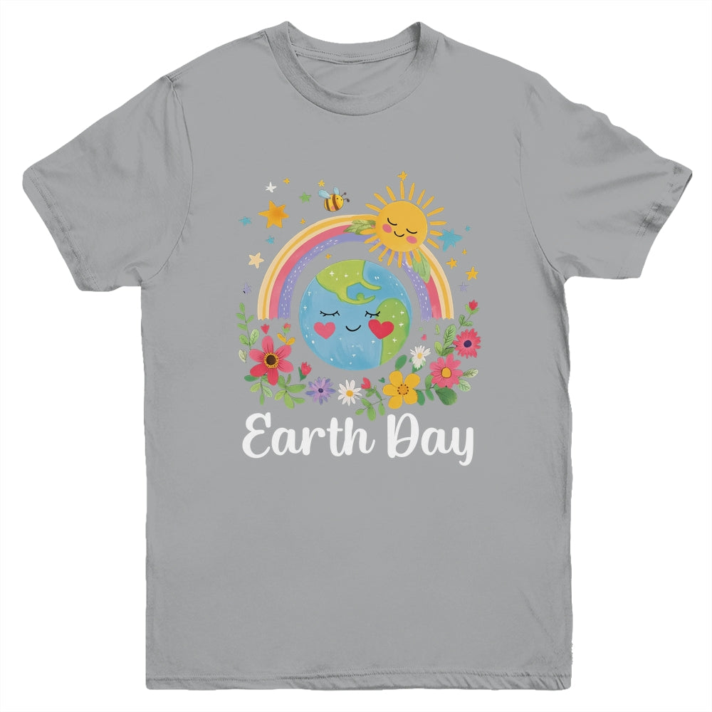 Happy Earth Day 2025 Cute Earth With Floral Earth Day Youth Shirt | siriusteestore