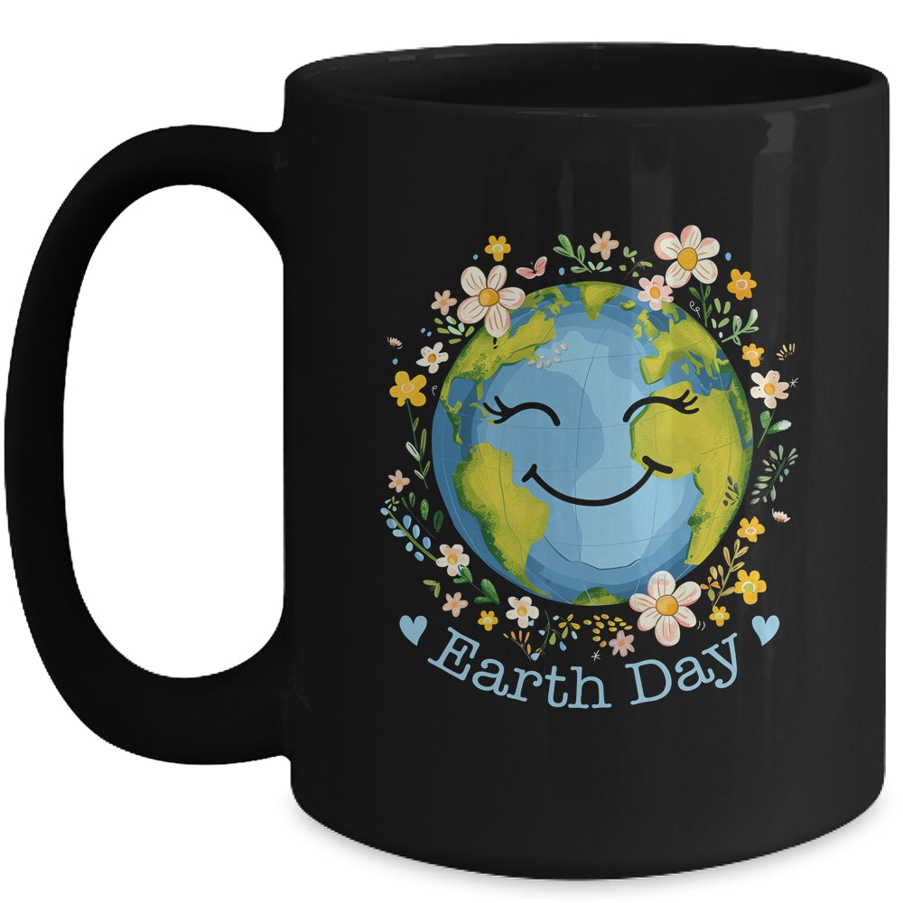 Happy Earth Day Cute Earth With Floral Earth Day 2024 Mug | siriusteestore